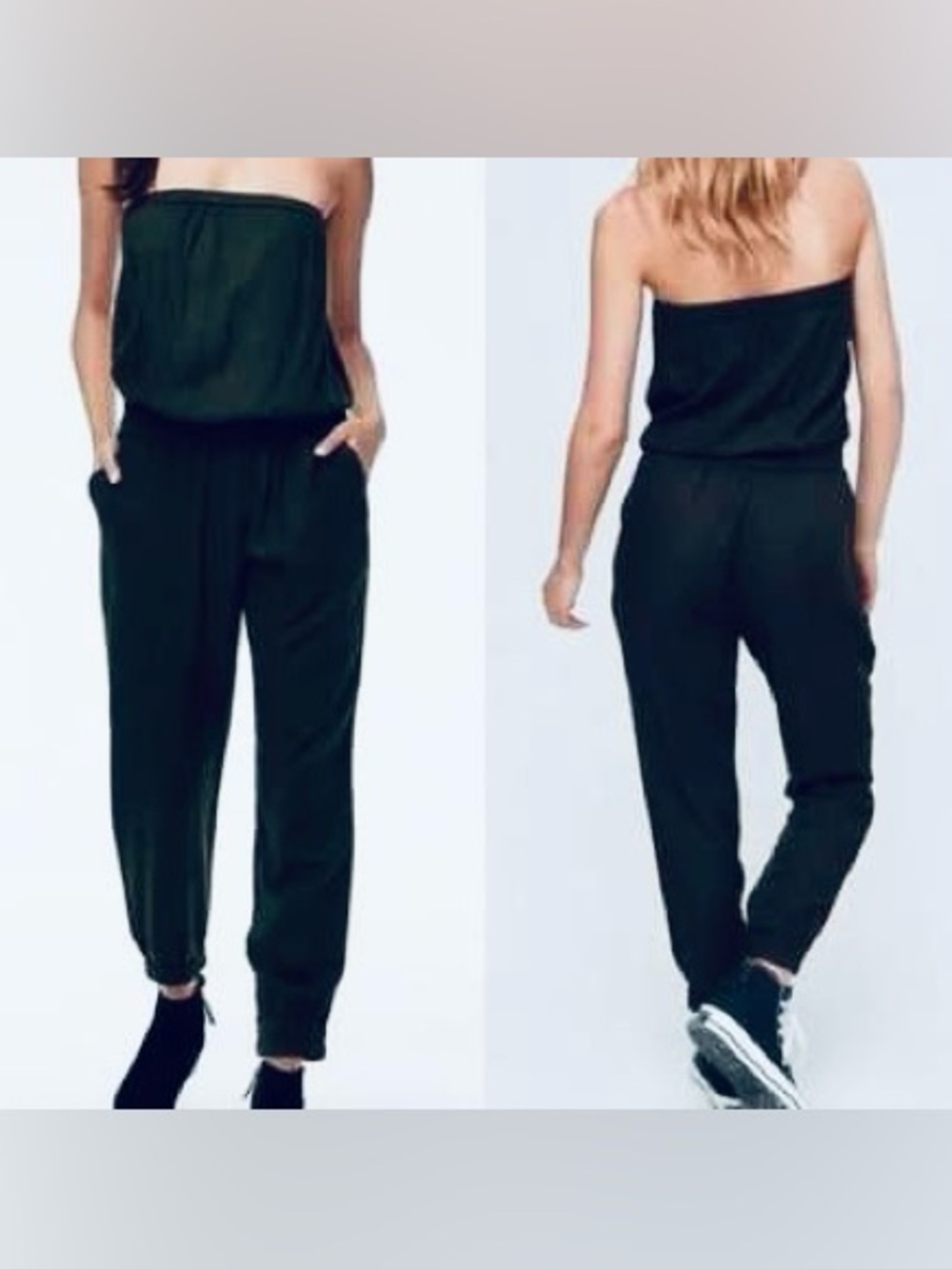 Strapless Cinched Waist Jumpsuit with Pockets